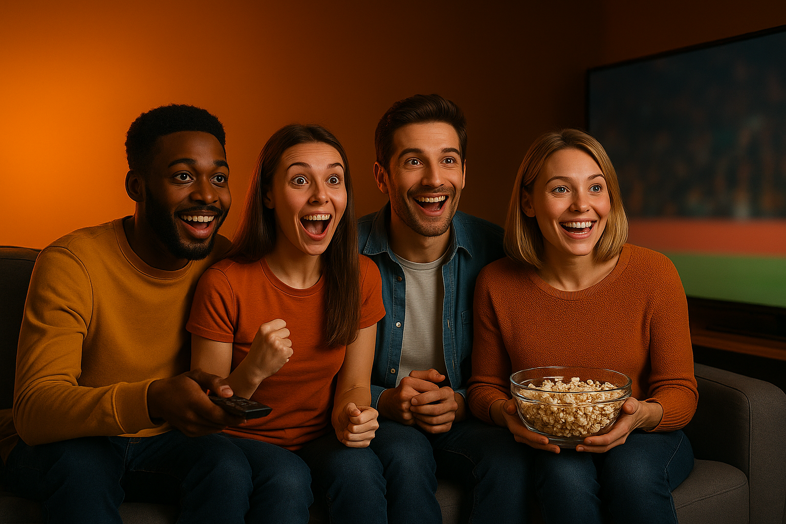 Amigos disfrutando viendo TV