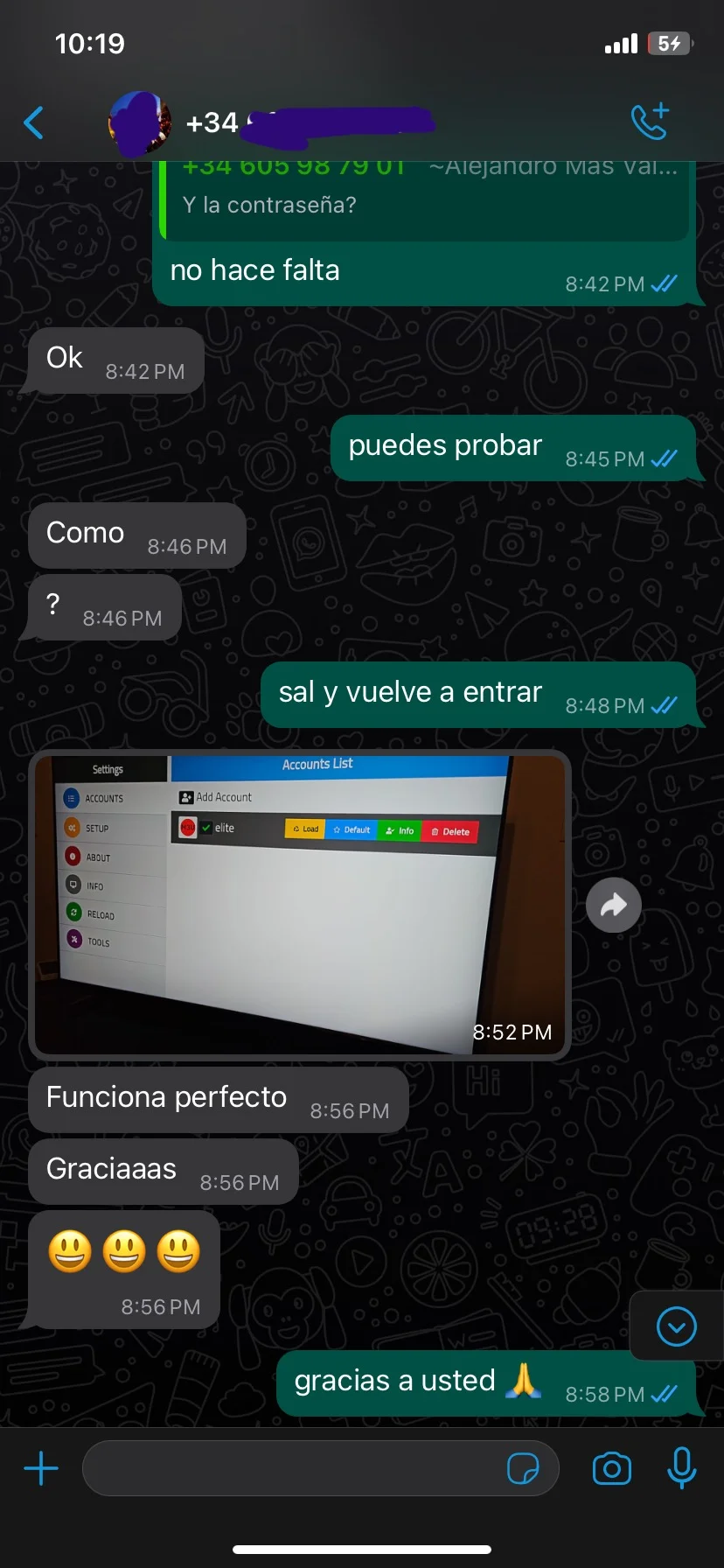Conversación de WhatsApp - Cliente satisfecho con el servicio