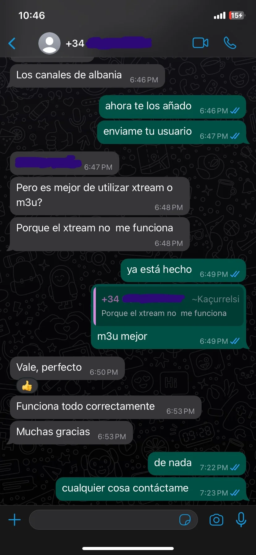Conversación de WhatsApp - Cliente con canales internacionales